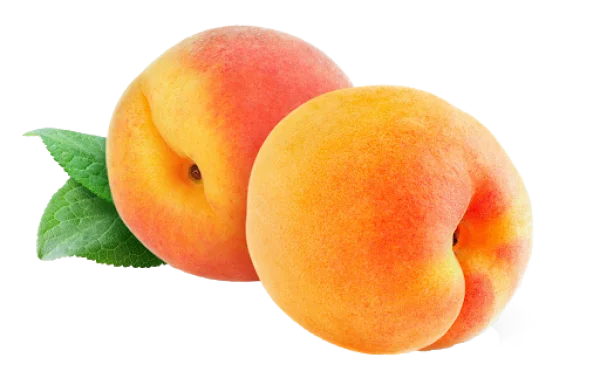 Two Fresh Peaches with Leaves Transparent PNG