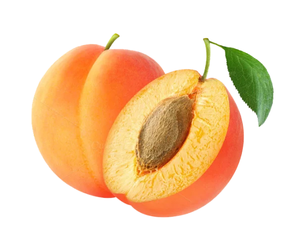 Fresh Apricot Whole and Halved PNG with Leaf