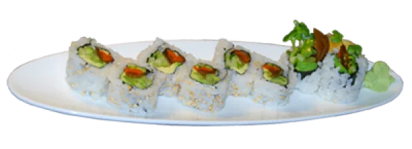 Sushi Rolls on White Plate PNG Transparent Background