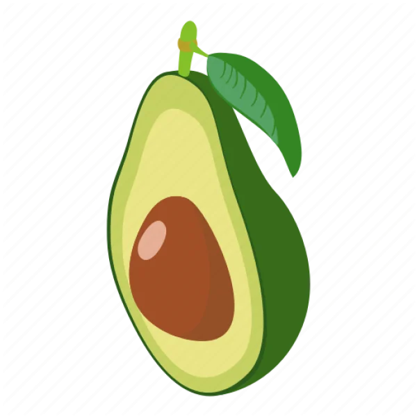 Half Avocado with Pit and Leaf PNG Transparent Background