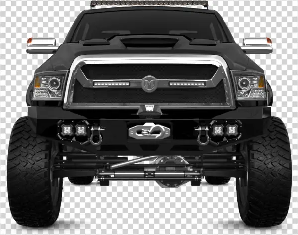 Aggressive Black Modified Pickup Truck Front View PNG