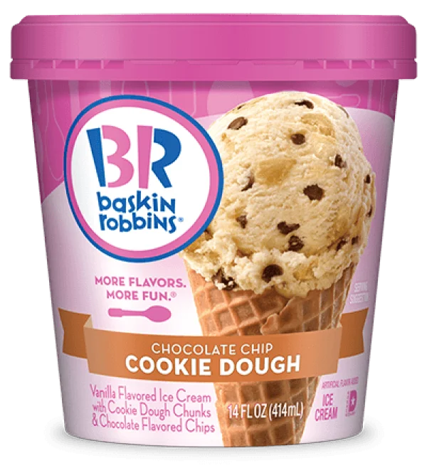 Baskin Robbins Chocolate Chip Cookie Dough Ice Cream Pint PNG