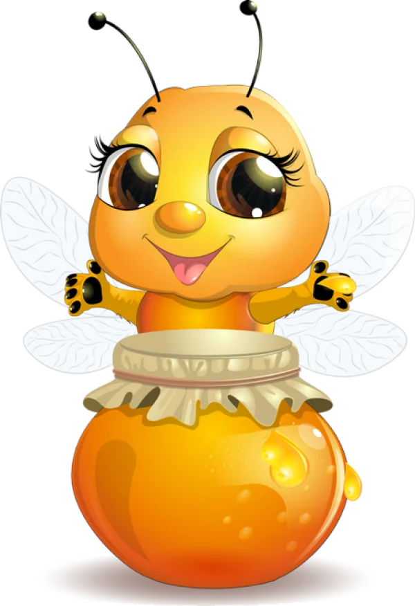 Cute Cartoon Bee with Honey Pot PNG Transparent Background