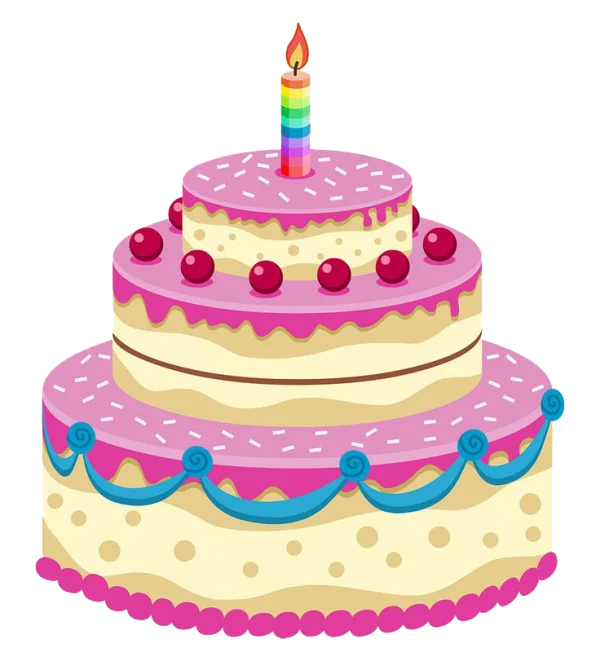 Colorful Three-Tier Birthday Cake PNG