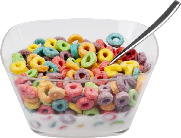 Colorful Cereal Bowl with Milk and Spoon PNG