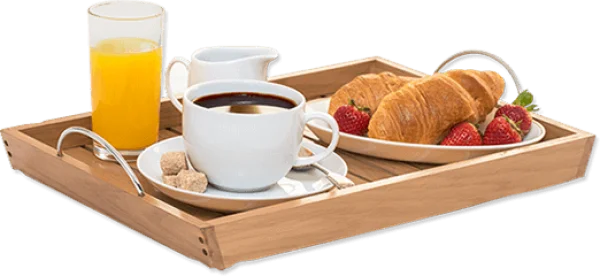 Breakfast Tray with Coffee Croissants and Juice PNG Transparent