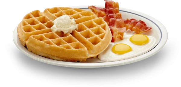 Breakfast Plate with Waffle, Bacon, and Eggs PNG Transparent Background