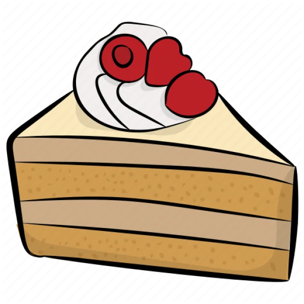 Cartoon Cake Slice with Whipped Cream and Cherries PNG