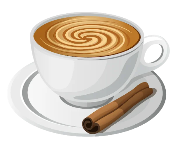 Latte Art Coffee Cup with Cinnamon Sticks PNG