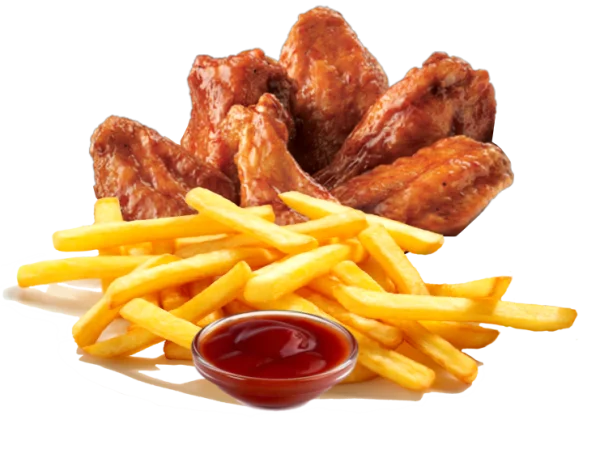 Chicken Wings and French Fries with Ketchup PNG Transparent Background