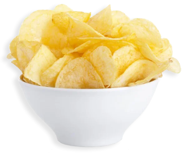 Potato Chips in White Bowl PNG Transparent Background