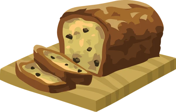 Raisin Bread Slices on Cutting Board PNG Transparent