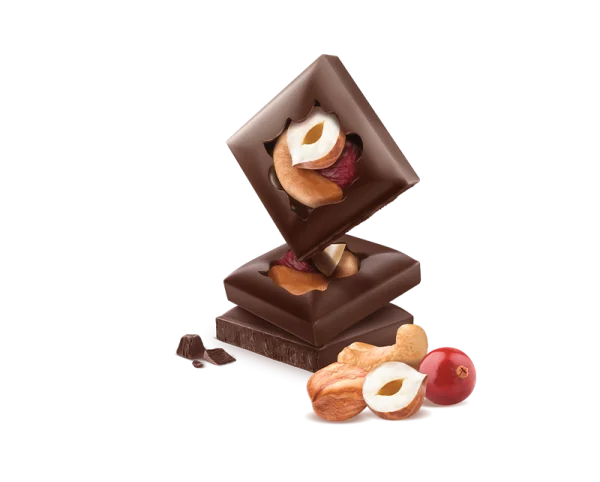 Stacked Dark Chocolate with Nuts and Berries PNG