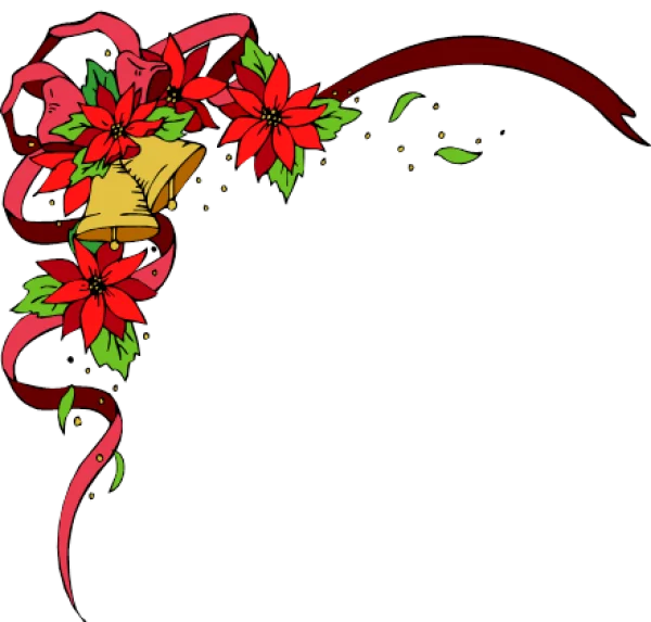 Christmas Poinsettia Bells Corner Design PNG