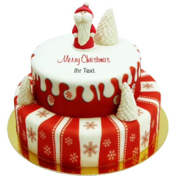 Christmas Tiered Cake with Santa and Snowflakes