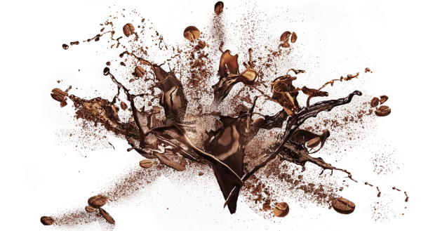 Dynamic Coffee Splash with Beans and Powder PNG Transparent Background