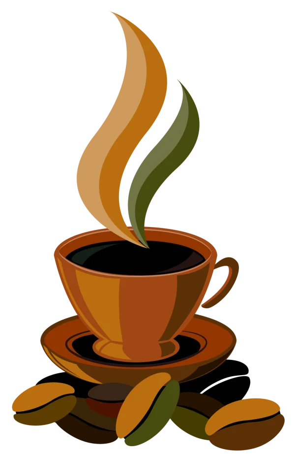 Coffee Cup with Steam and Beans PNG Transparent Background