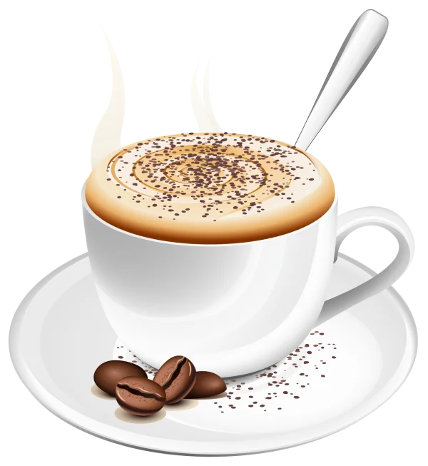 Steaming Cappuccino Cup PNG with Coffee Beans