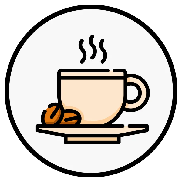 Steaming Coffee Cup and Beans Icon