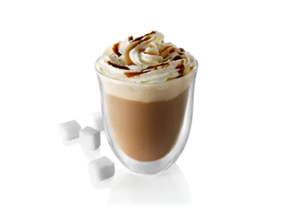 Hot Coffee with Whipped Cream and Sugar Cubes PNG