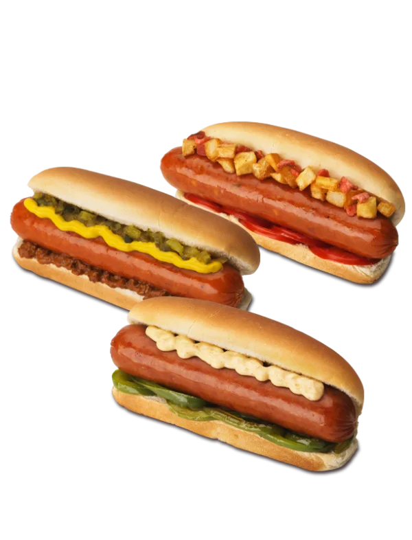 Three Assorted Hot Dogs PNG Transparent Background