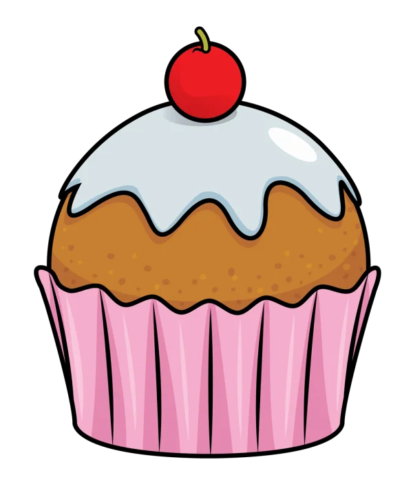 Cute Cartoon Cupcake with Cherry PNG