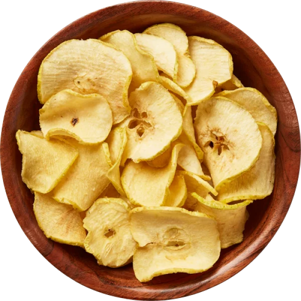 Dried Apple Slices in Wooden Bowl PNG