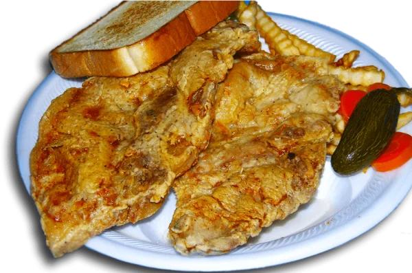 Fried Pork Chops and Fries Plate PNG