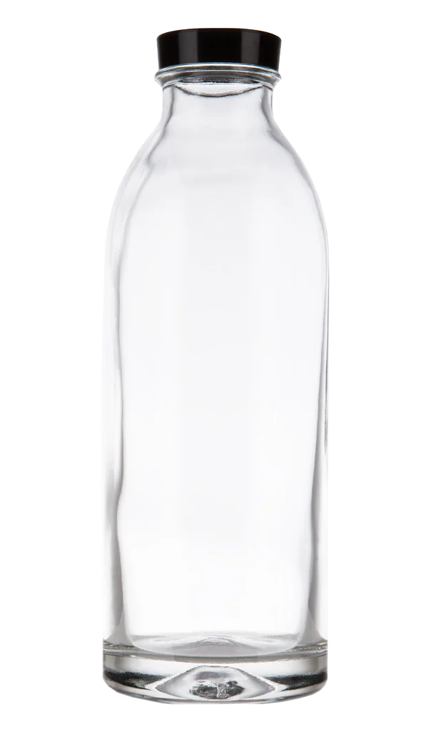 Empty Glass Bottle with Black Cap PNG Transparent