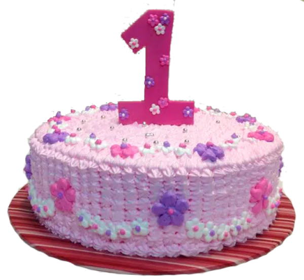Pink First Birthday Cake with Number 1 PNG Transparent Background
