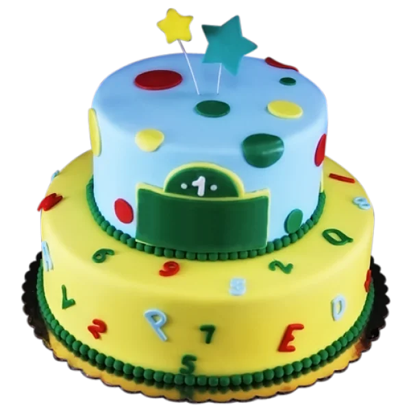 First Birthday Cake PNG with Stars and Numbers