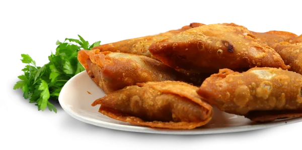 Crispy Golden Samosas with Parsley PNG Transparent