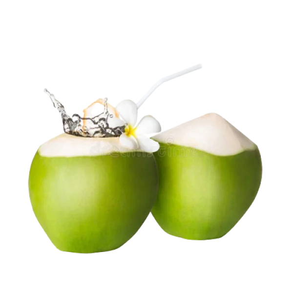 Fresh Green Coconuts with Splash and Straw PNG