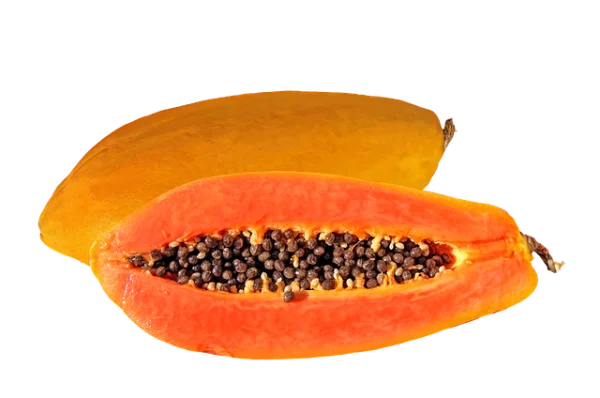 Papaya Fruit Whole and Halved PNG Transparent Background
