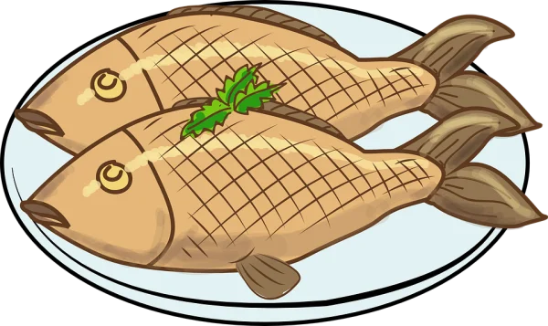 Two Grilled Fish on a Plate PNG Transparent Background