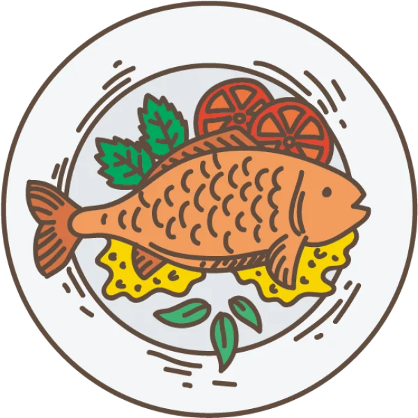 Cooked Fish on Plate with Lemon PNG Transparent