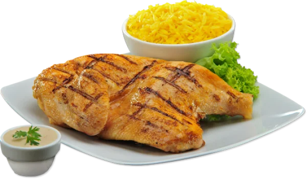 Grilled Chicken Half with Rice and Sauce PNG
