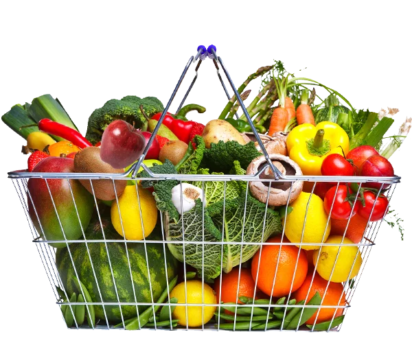 Full Shopping Basket of Fresh Produce PNG