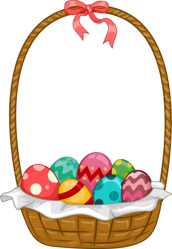 Easter Basket with Colorful Eggs and Red Gift Bag PNG