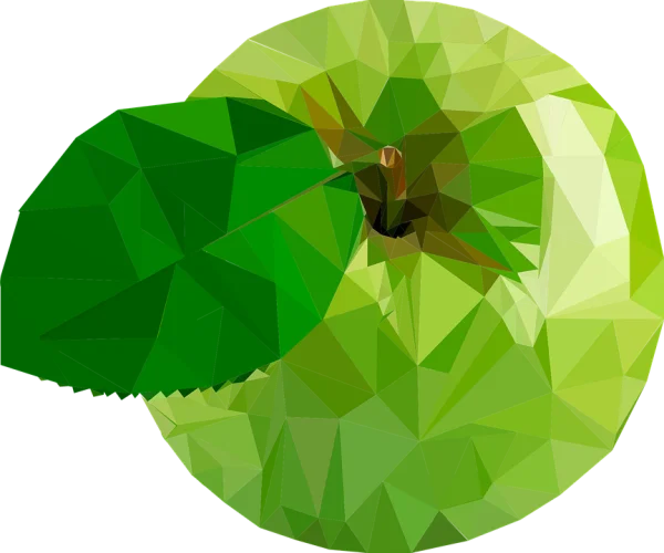 Low Poly Green Apple with Leaf PNG Transparent Background