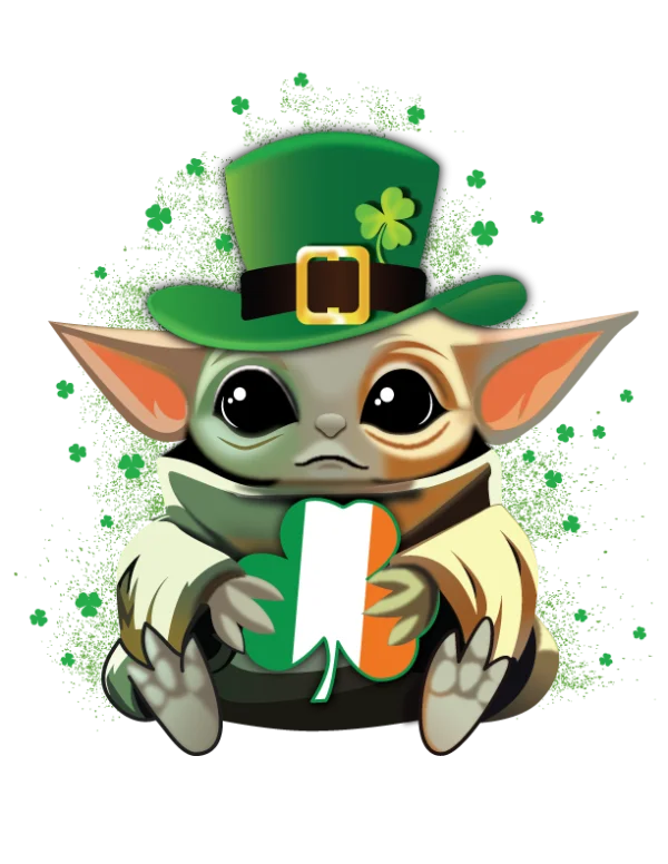 Baby Yoda St. Patrick's Day with Irish Shamrock PNG