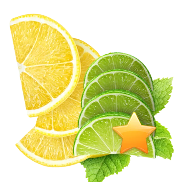 Lemon and Lime Slices with Star Icon PNG Transparent Background