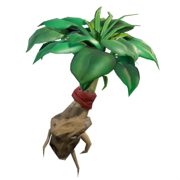 Stylized Root Plant with Green Leaves PNG