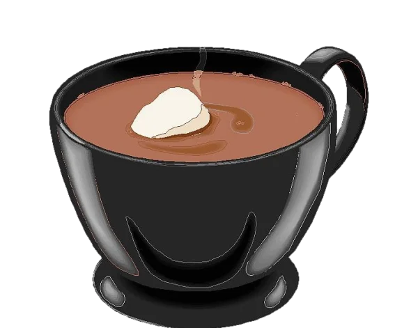 Hot Cocoa in Black Mug with Marshmallow PNG