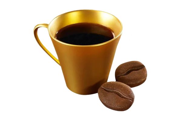 Gold Coffee Cup with Beans PNG Transparent Background