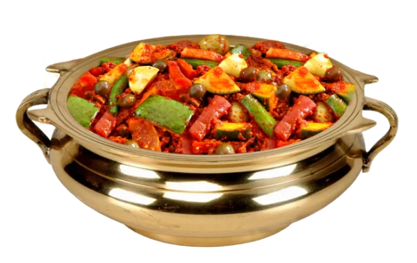 Mixed Vegetable Pickle in Brass Pot PNG