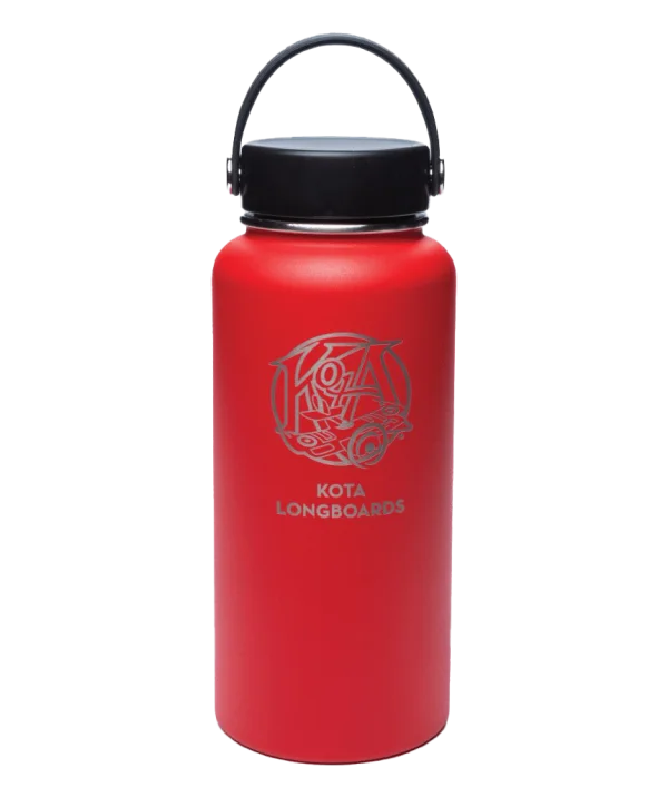 Red Insulated Water Bottle with Kota Longboards Logo PNG