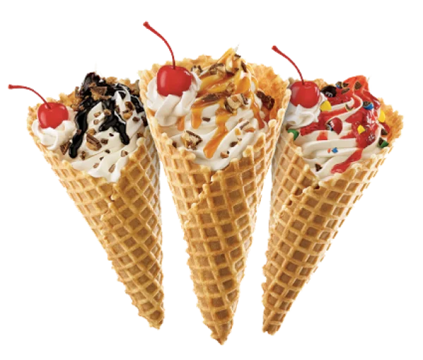 Three Ice Cream Cones with Toppings PNG Transparent Background