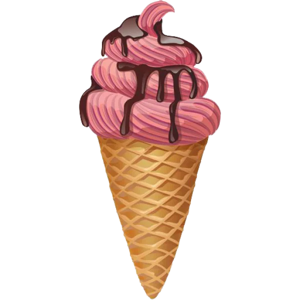 Strawberry Ice Cream Cone with Chocolate Syrup PNG
