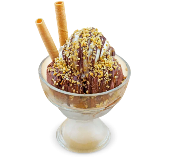 Ice Cream Sundae with Nuts and Wafer Sticks PNG